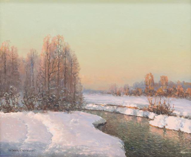 Wiktor Korecki (1890-1980) „Zimowy pejzaż z potokiem”, źródło: Austin Auction