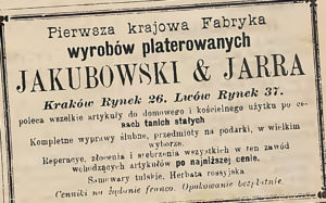 Jakubowski & Jarra - Pierwsza Krajowa Fabryka Wyrobów Platerowych, Srebrnych i Metalowych