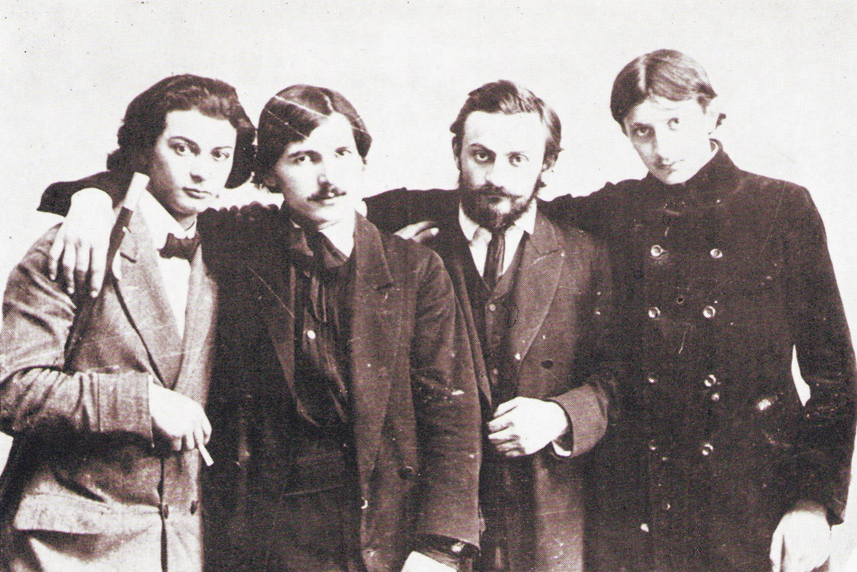 Zdjęcie grupowe studentów ASP w Krakowie, od lewej: Mojżesz Kisling, Szmaj Mondszejn, Jan Wacław Zawadowski, Jan Hrynkowski, źródło: "Polskie życie artystyczne 1890-1914"