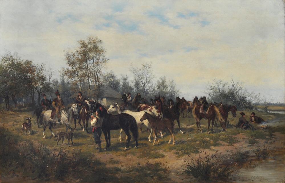 Ludwik Gędłek (1847-1904) „Prezentacja nowego konia”, źródło: Kunstauktionshaus Günther