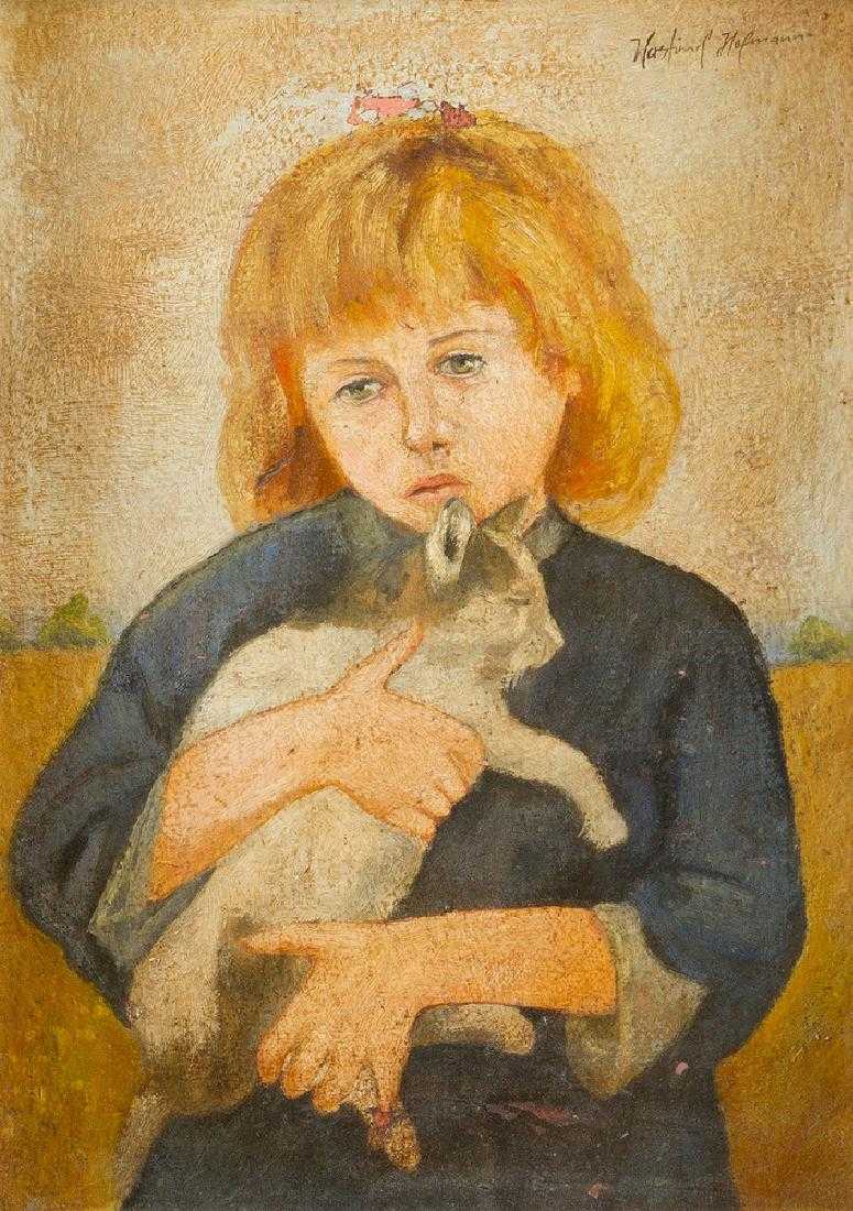 Wlastimil Hofman (1881-1970) „Dziewczynka z kotem”, źródło: Deutsch Auctioneers