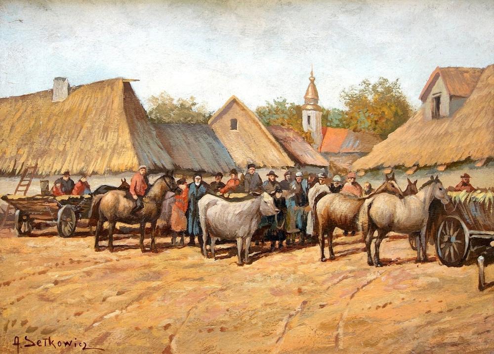 Adam Setkowicz (1876-1945) „Koński targ”, źródło: Yair Art Gallery
