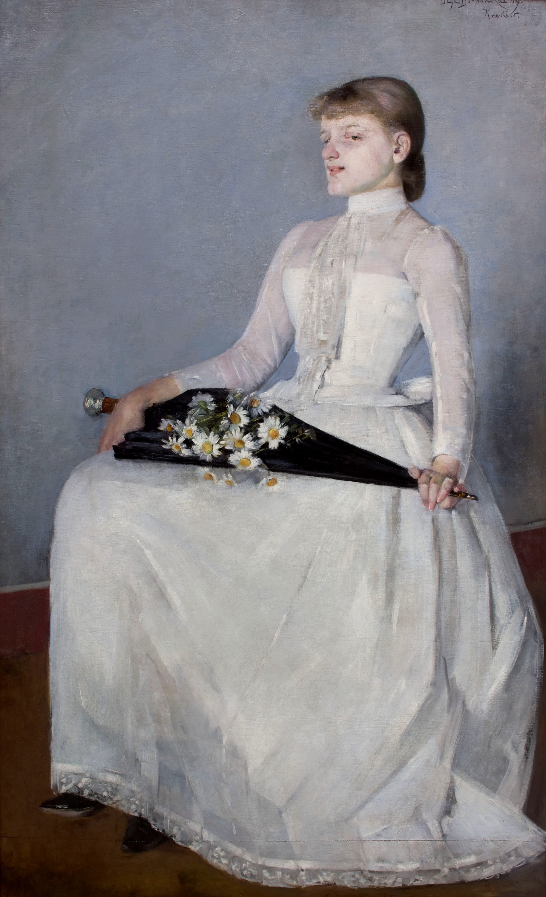 Olga Boznańska "Ze spaceru – Dama w białej sukni", 1889 rok, źródło: Muzeum Narodowe w Krakowie