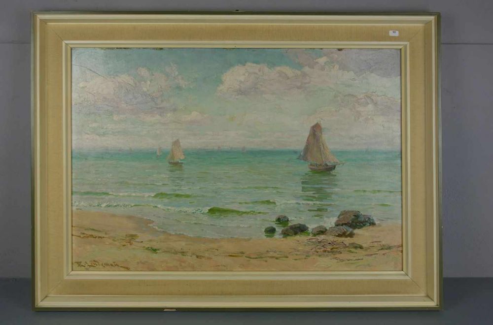 Emil Lindeman (1894-1945) „Żaglówki na morzu”, źródło: Auktionshaus Rheine
