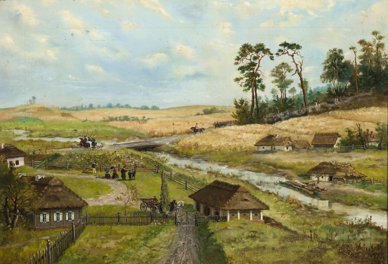 Wilhelm Leopolski "Przemarsz wojsk kościuszkowskich przez wieś", 1885 rok, źródło: Muzeum Narodowe w Warszawie
