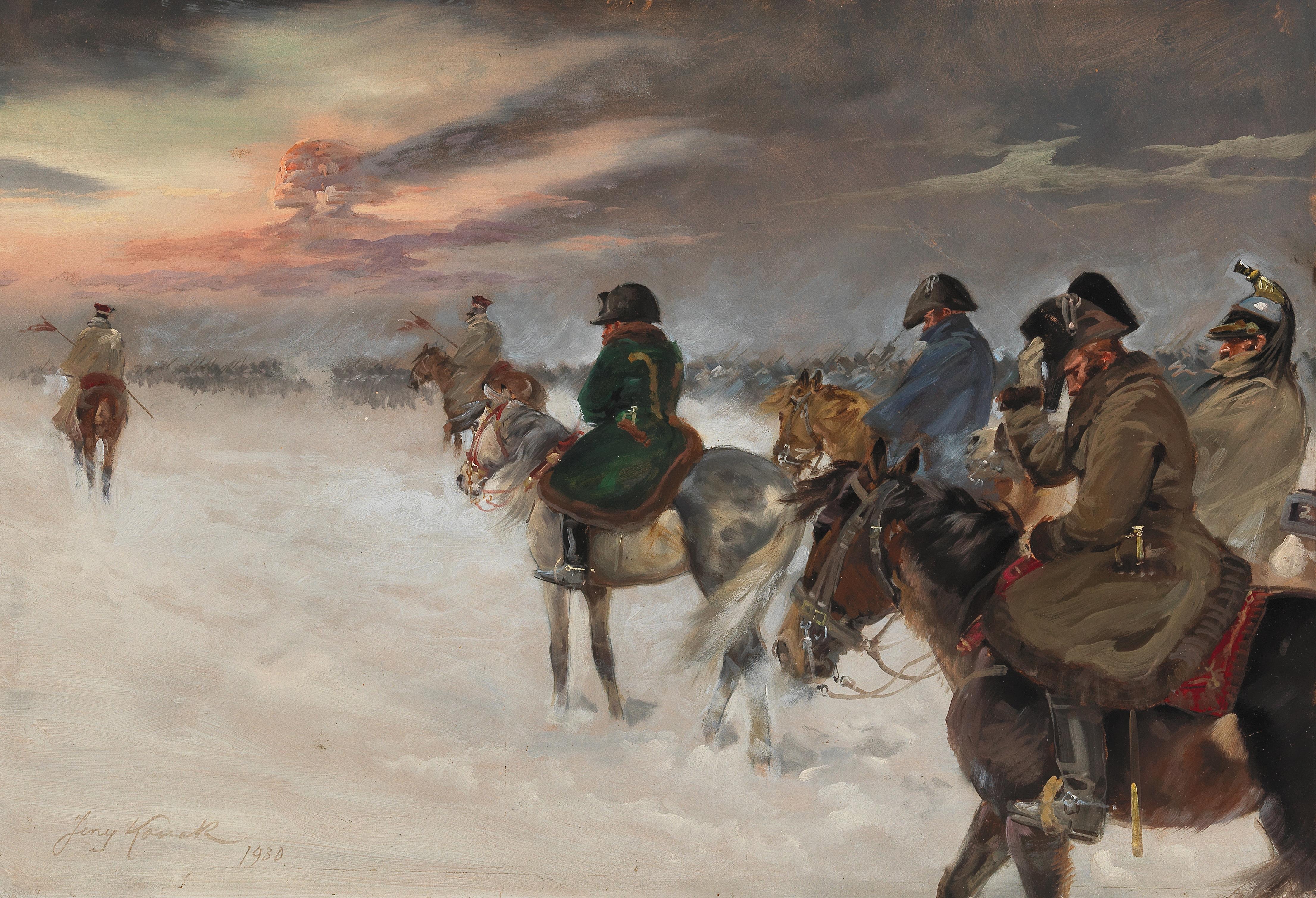 Jerzy Kossak (1886-1955) „Wizja Napoleona w czasie odwrotu spod Moskwy”, źródło: Dorotheum