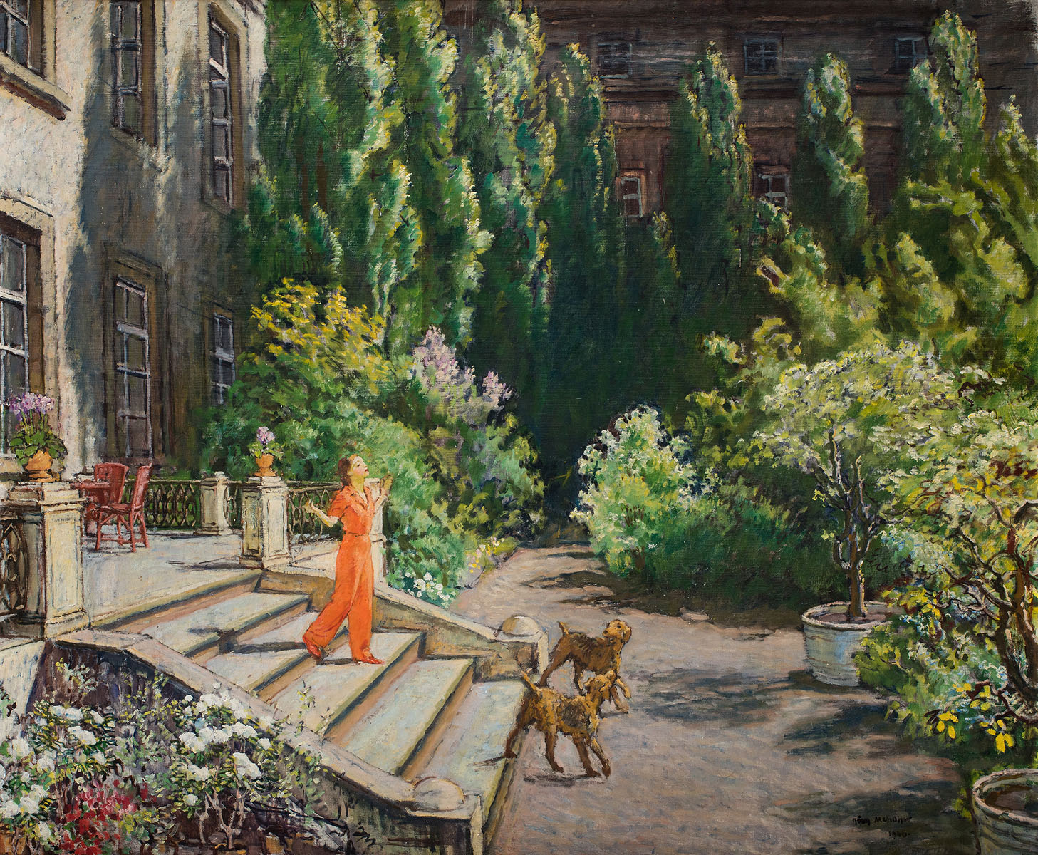 Józef Mehoffer (1869-1946) “Przed domem (przy ul. Krupniczej w Krakowie)”, 1946 rok, źródło: Polswiss Art