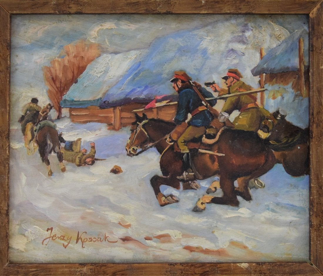 Jerzy Kossak (1886-1955) „Pościg ułanów za bolszewikami”, źródło: Black River Auction