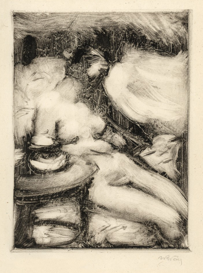 Monotypia autorstwa Wojciecha Weissa "Akt siedzącej", około 1930 roku, źródło: Galeria Nautilus