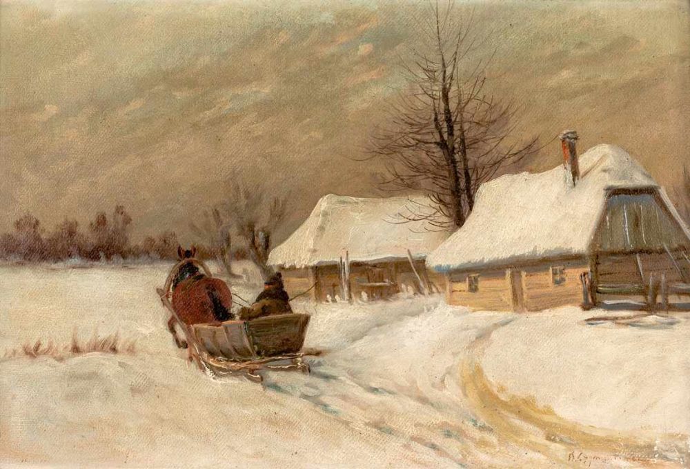 Ignacy Zygmuntowicz (1875-1947) „Powrót saniami”, źródło: Auktionscontor Frank Peege