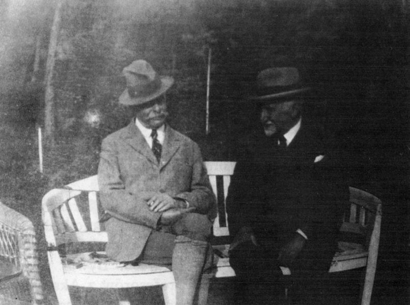 Wojciech Kossak i Teodor Axentowicz, lata 30. XX wieku, źródło: T. Z. Bednarski "Krakowskim szlakiem Teodora Axentowicza"