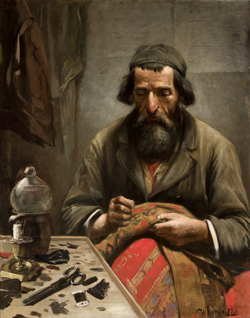 Wacław Koniuszko (1854-1900) "Żyd naprawiający dywan", ok. 1890 roku, źródło: Muzeum Narodowe w Krakowie