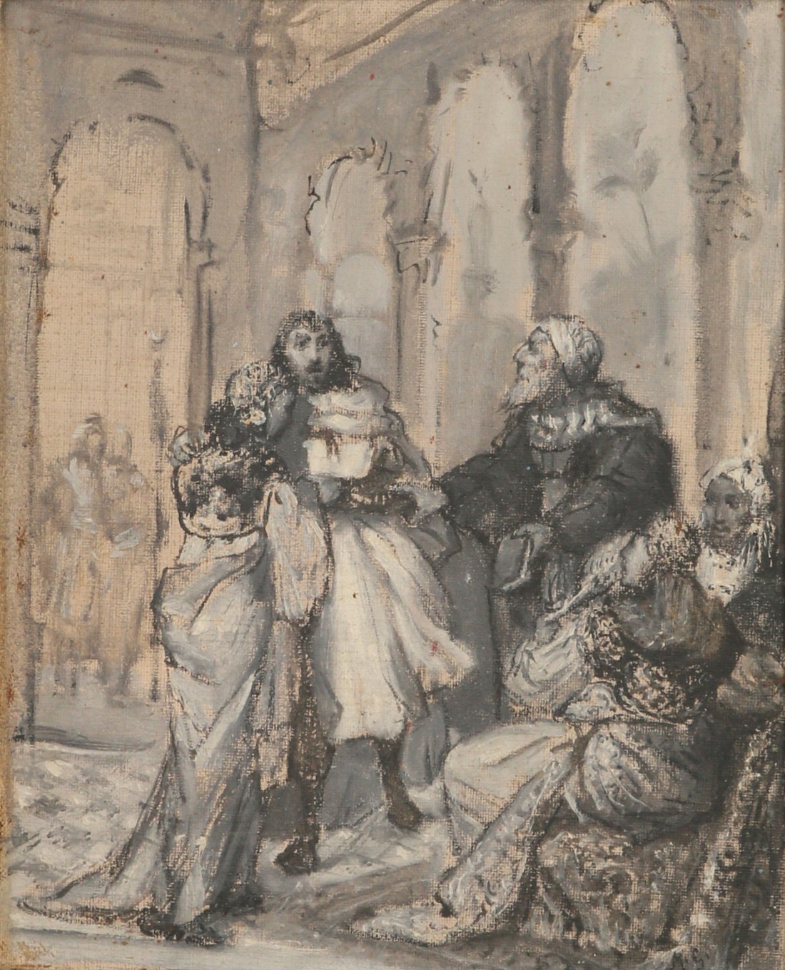 Maurycy Gottlieb (1856-1879) „Sittah, Sułtan i Natan (scena finałowa z "Natana Mędrca")", źródło: Tiroche