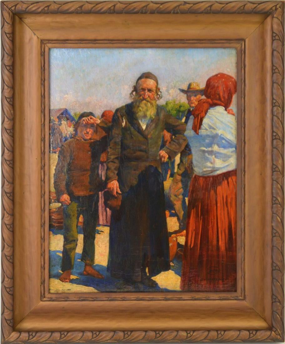 Stefan Witold Matejko (1871-1933) „Scena targowa”, źródło: Bill Hood & Sons Art & Antique Auctions
