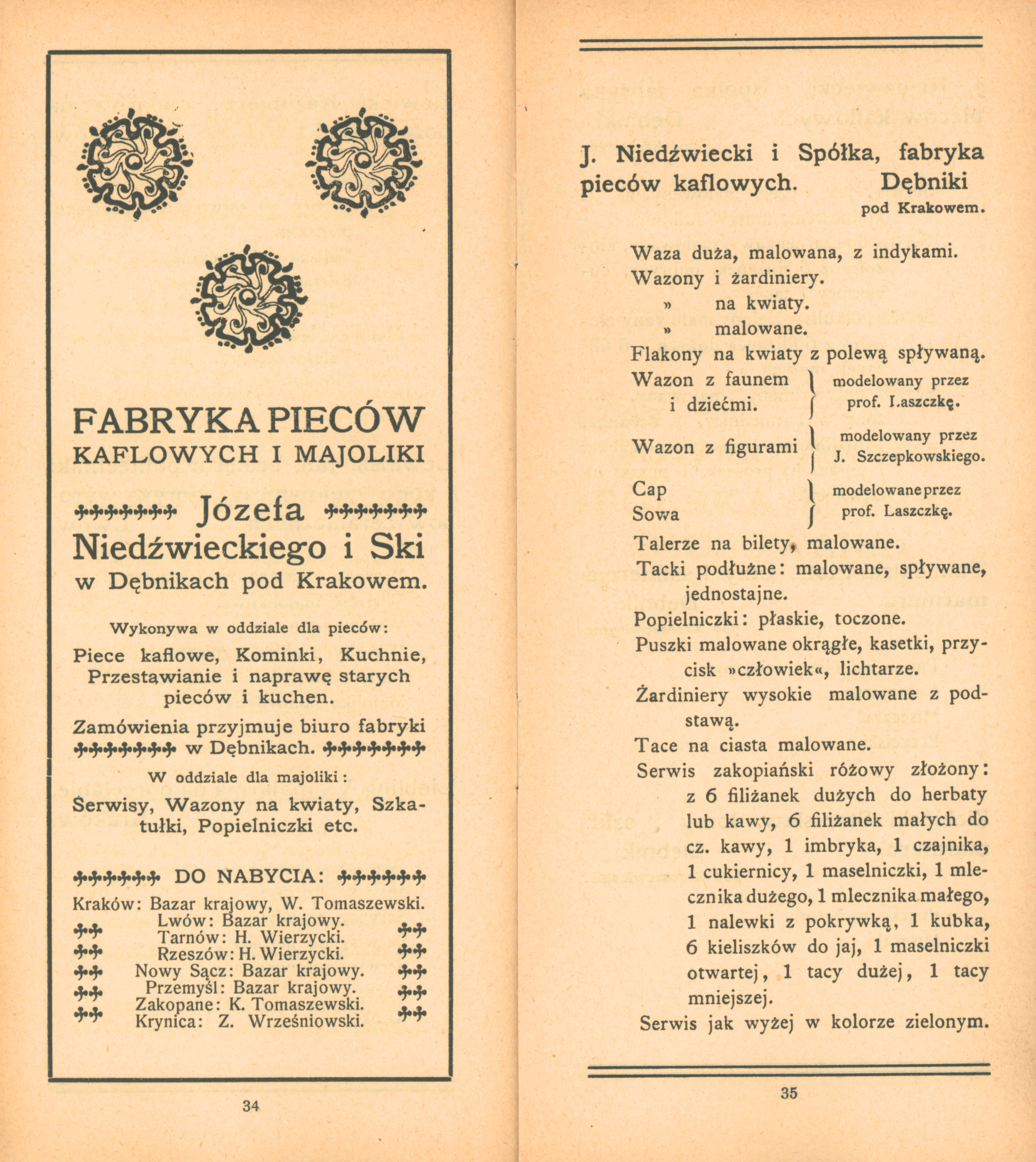 Katalog wystawy z wyrobami fabryki Niedźwieckiego, Kraków, 1905 rok