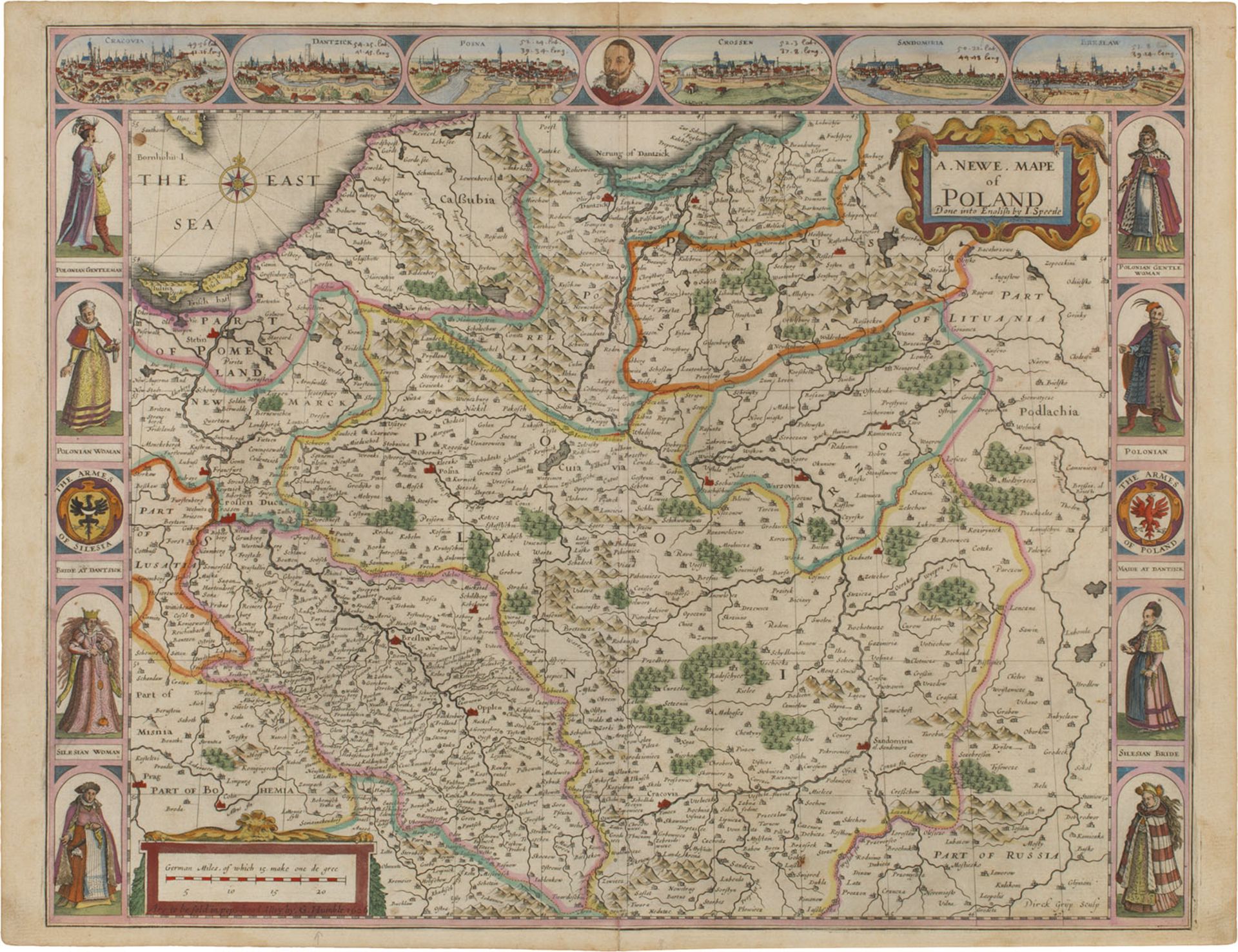 John Speed (1551/2 - 1629) „Mapa Polski (A Newe Mape of Poland Done into English by I. Speede)", źródło: Hartung & Hartung