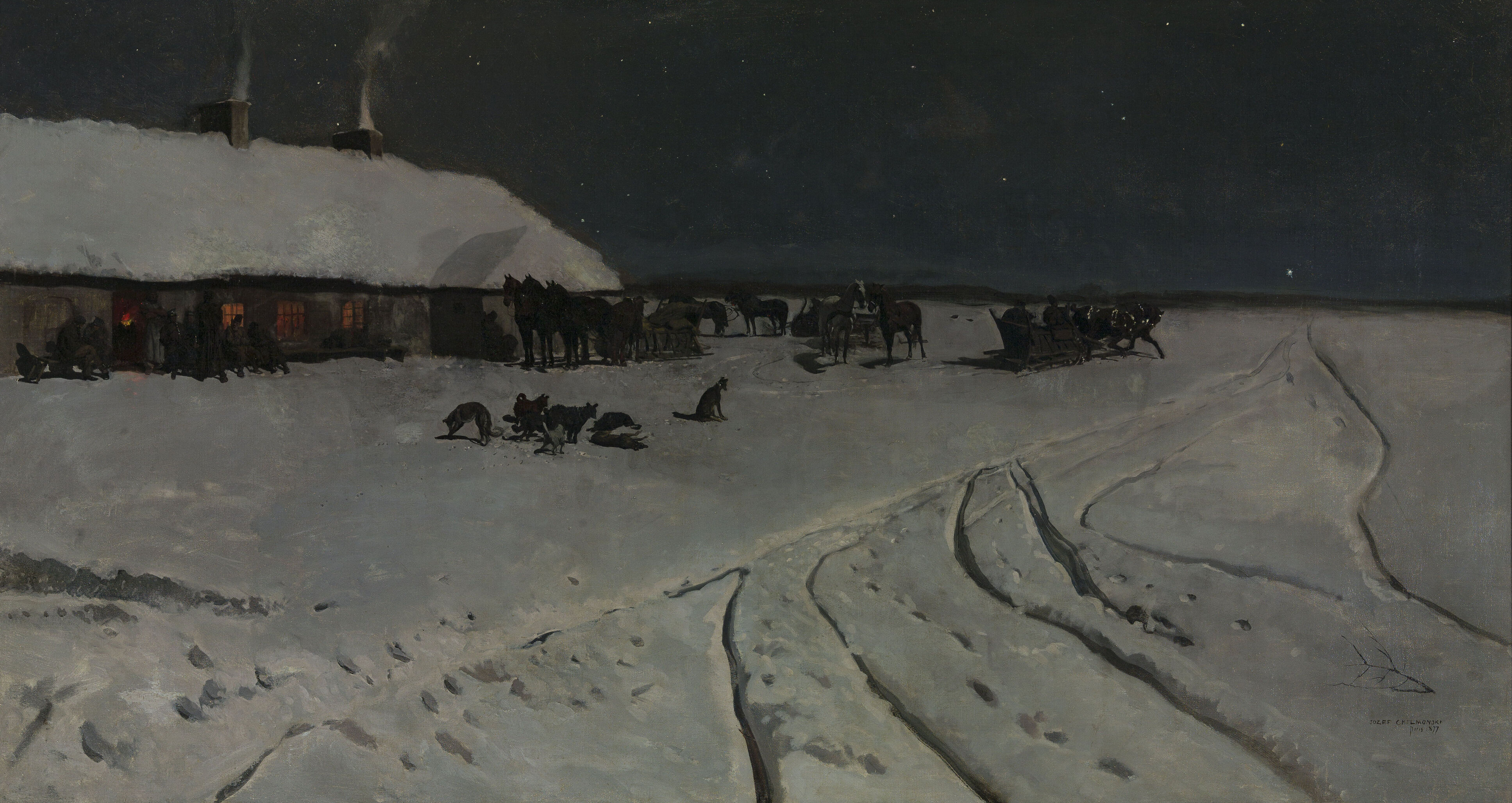 Józef Chełmoński (1849-1914) "Noc na Ukrainie zimą", 1877 rok, źródło: Muzeum Narodowe w Warszawie