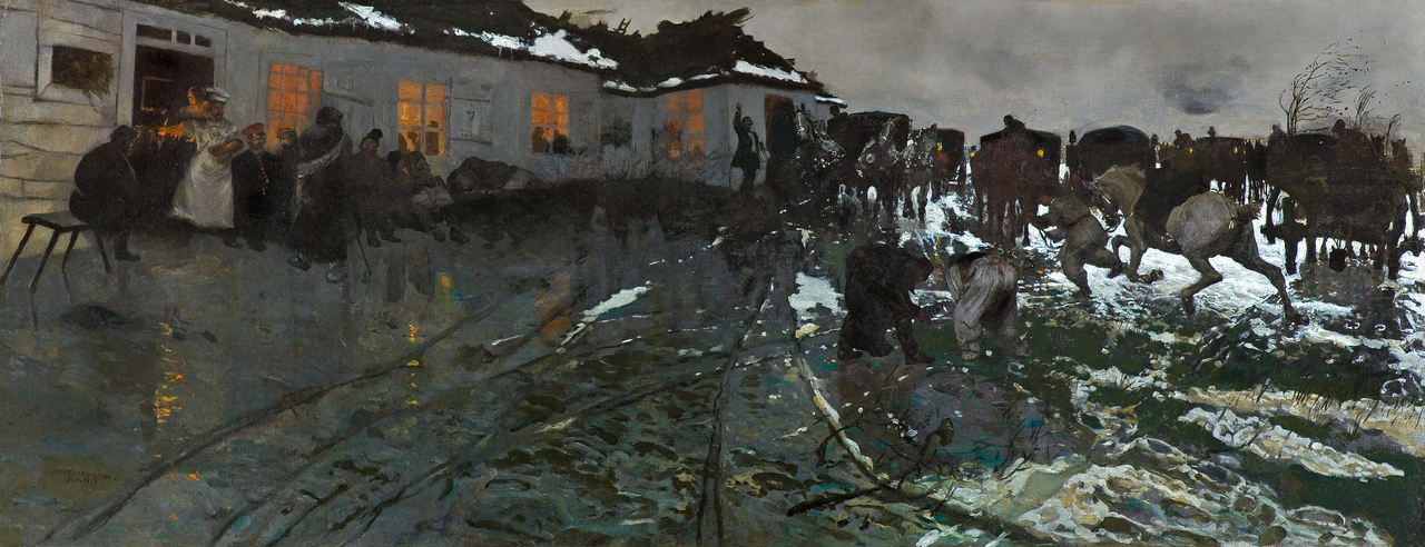 Józef Chełmoński (1849-1914) "Poranek przed karczmą", 1877 rok, źródło: Agra-Art