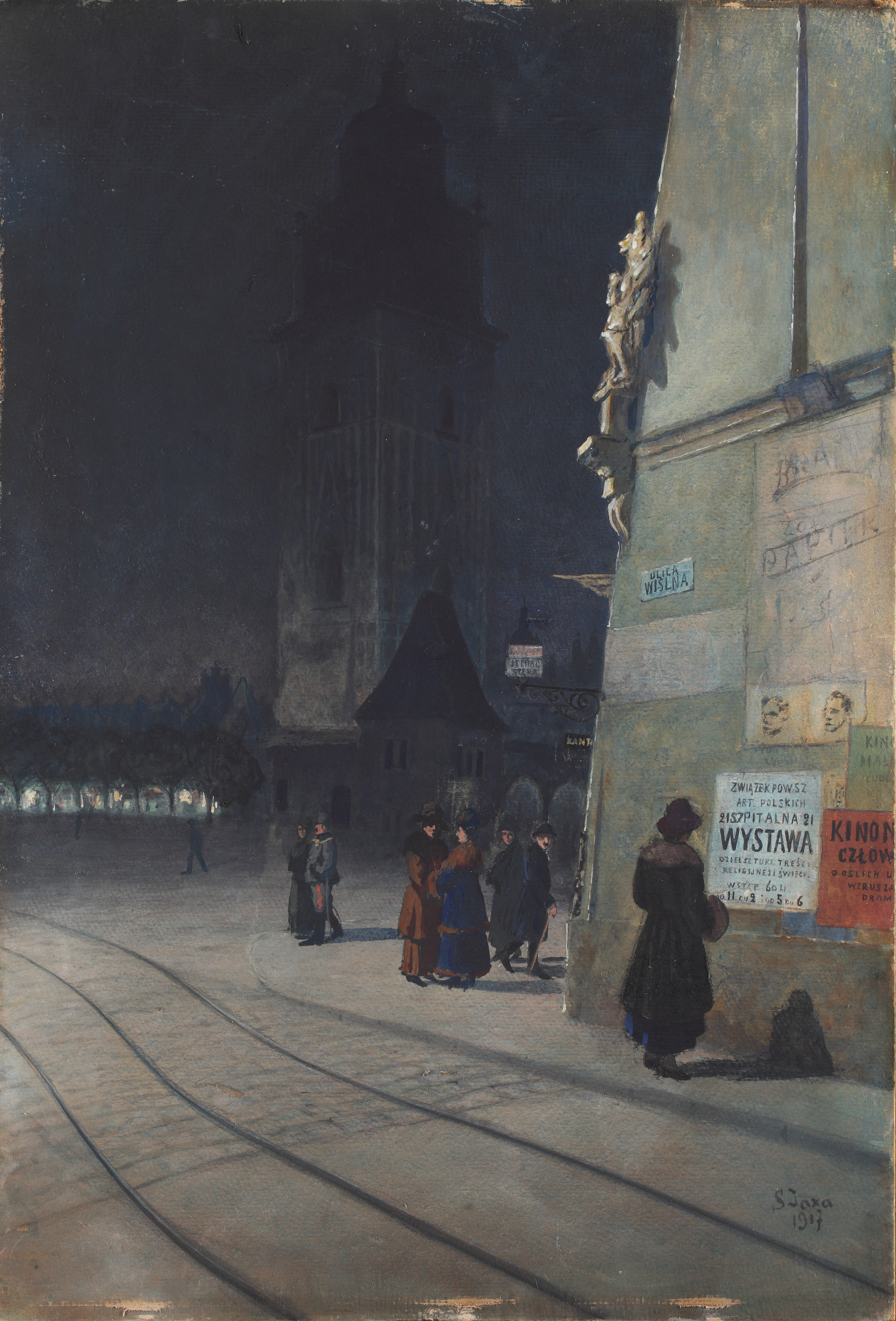 Soter Jaxa-Małachowski (1867-1952) "Kraków nocą", gwasz, 1917 rok, źródło: Muzeum Krakowa