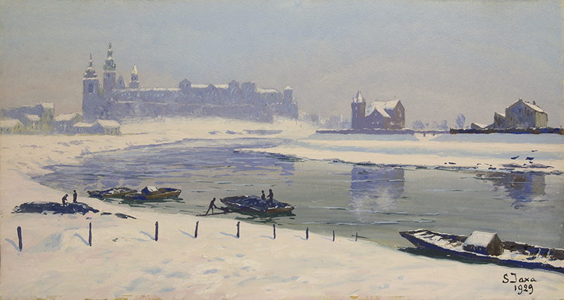 Soter Jaxa-Małachowski (1867-1952) "Wawel zimą", akwarela, gwasz, 1929 rok, źródło: kolekcja prywatna