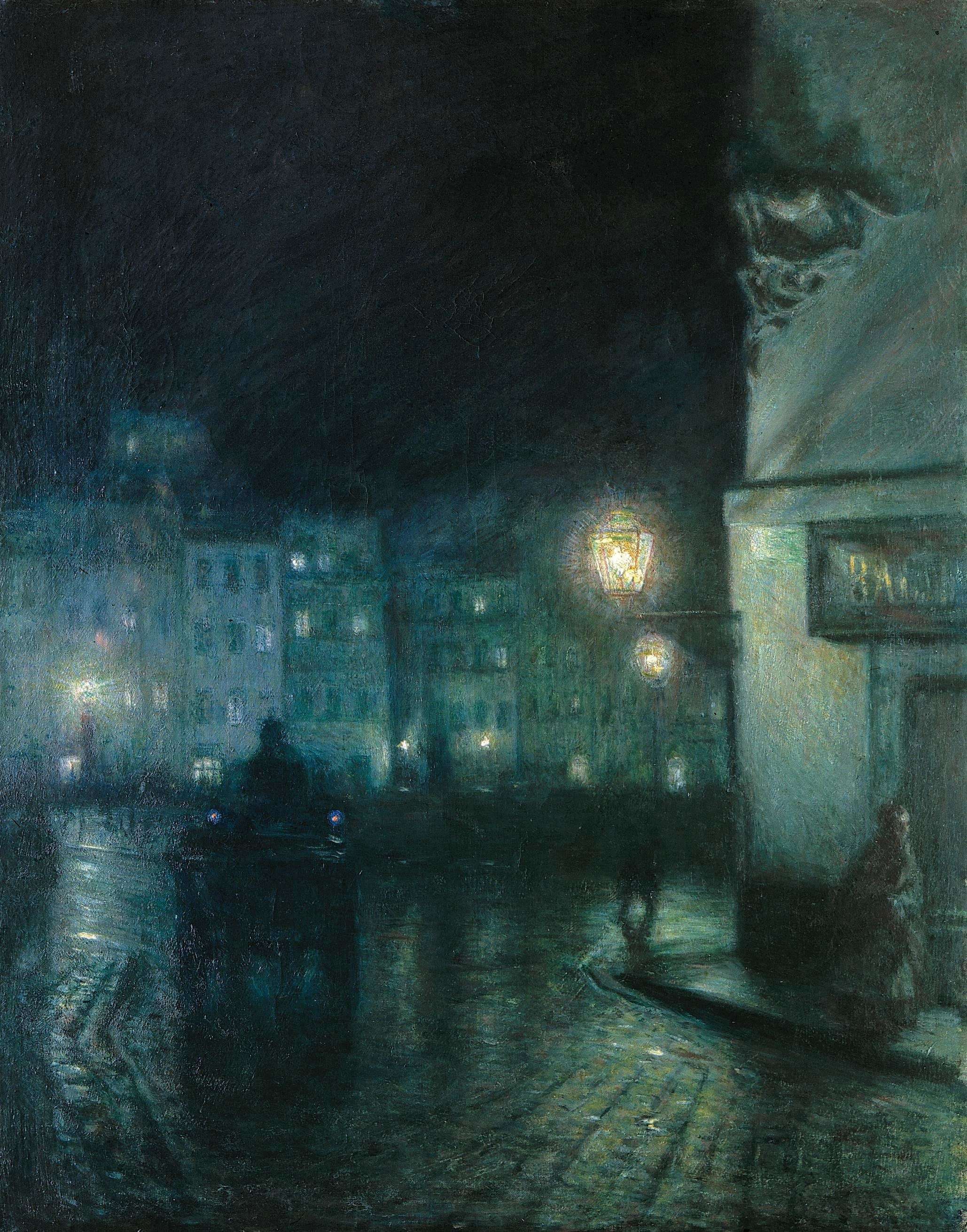 Józef Pankiewicz (1866-1940) "Rynek Starego Miasta w Warszawie nocą", 1892 rok, źródło: Kolekcja rogalińska (Muzeum Narodowe w Poznaniu)