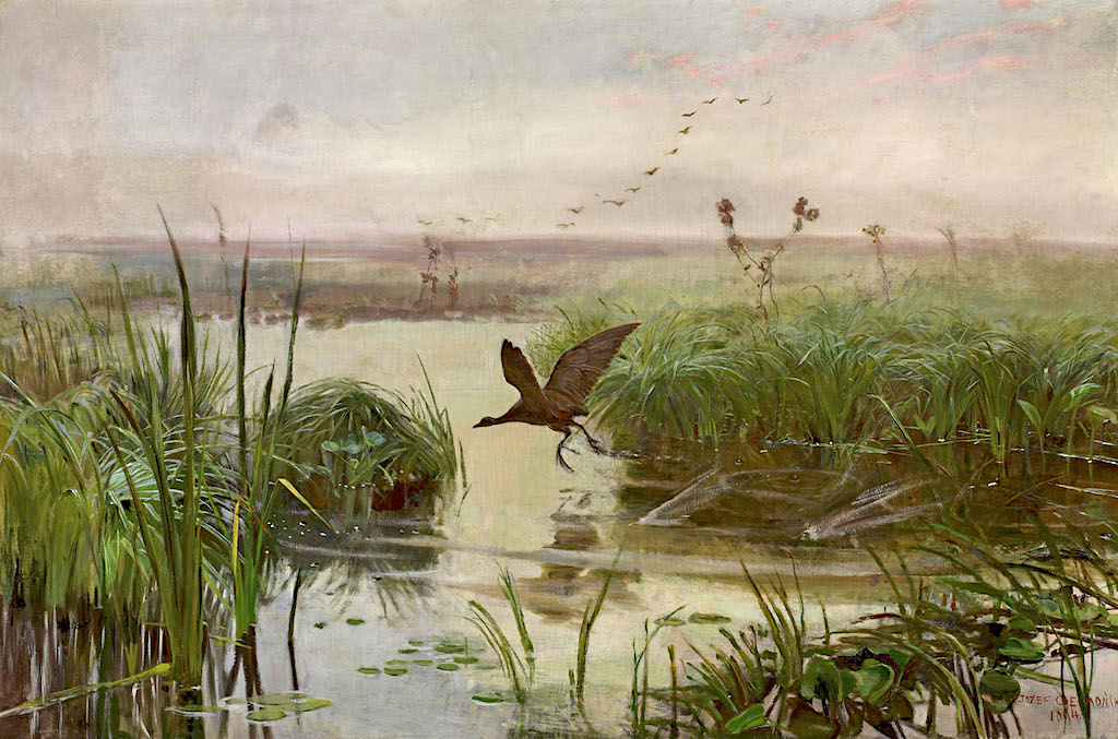 Józef Chełmoński (1849 - 1914) "Kurka wodna", 1894 rok, olej/płótno, 133 x 198,5 cm, źródło: Muzeum Narodowe w Warszawie