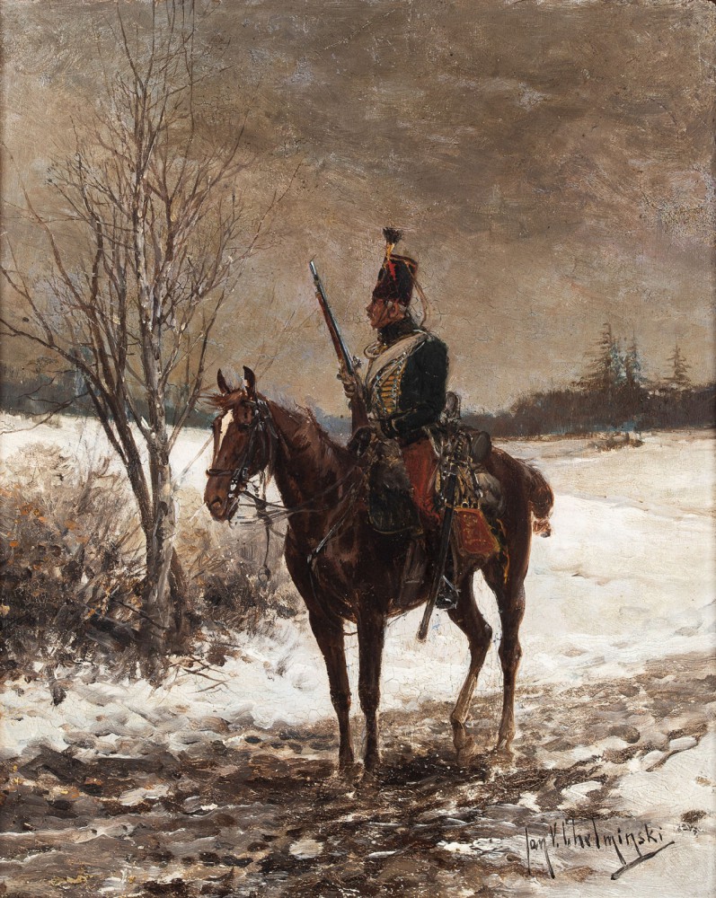 Jan Chełmiński (1851-1925) "Huzar napoleoński", 1888 rok, źródło: Salon Dzieł Sztuki Connaisseur