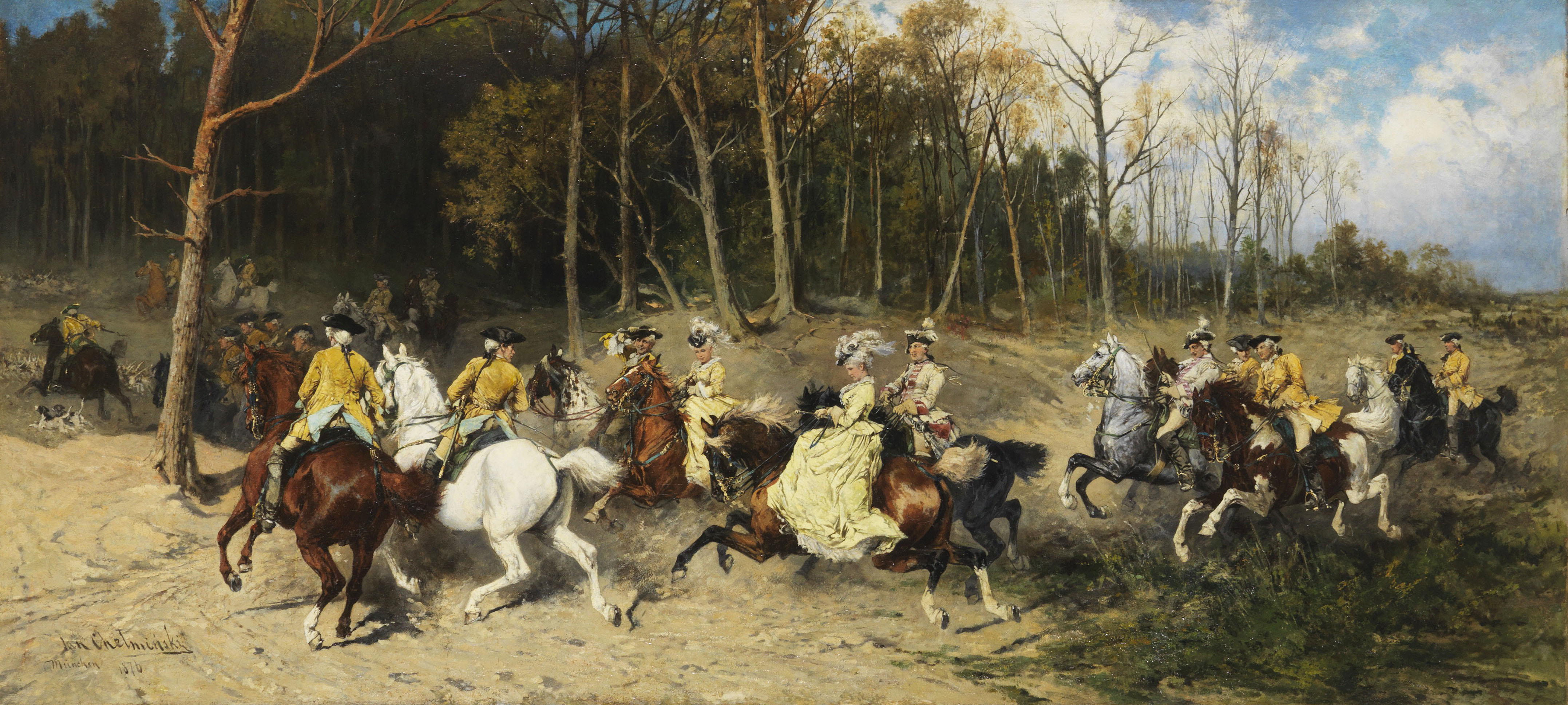 Jan Chełmiński (1851-1925), "Polowanie par force", 1876 rok, źródło: Ketterer Kunst Monachium