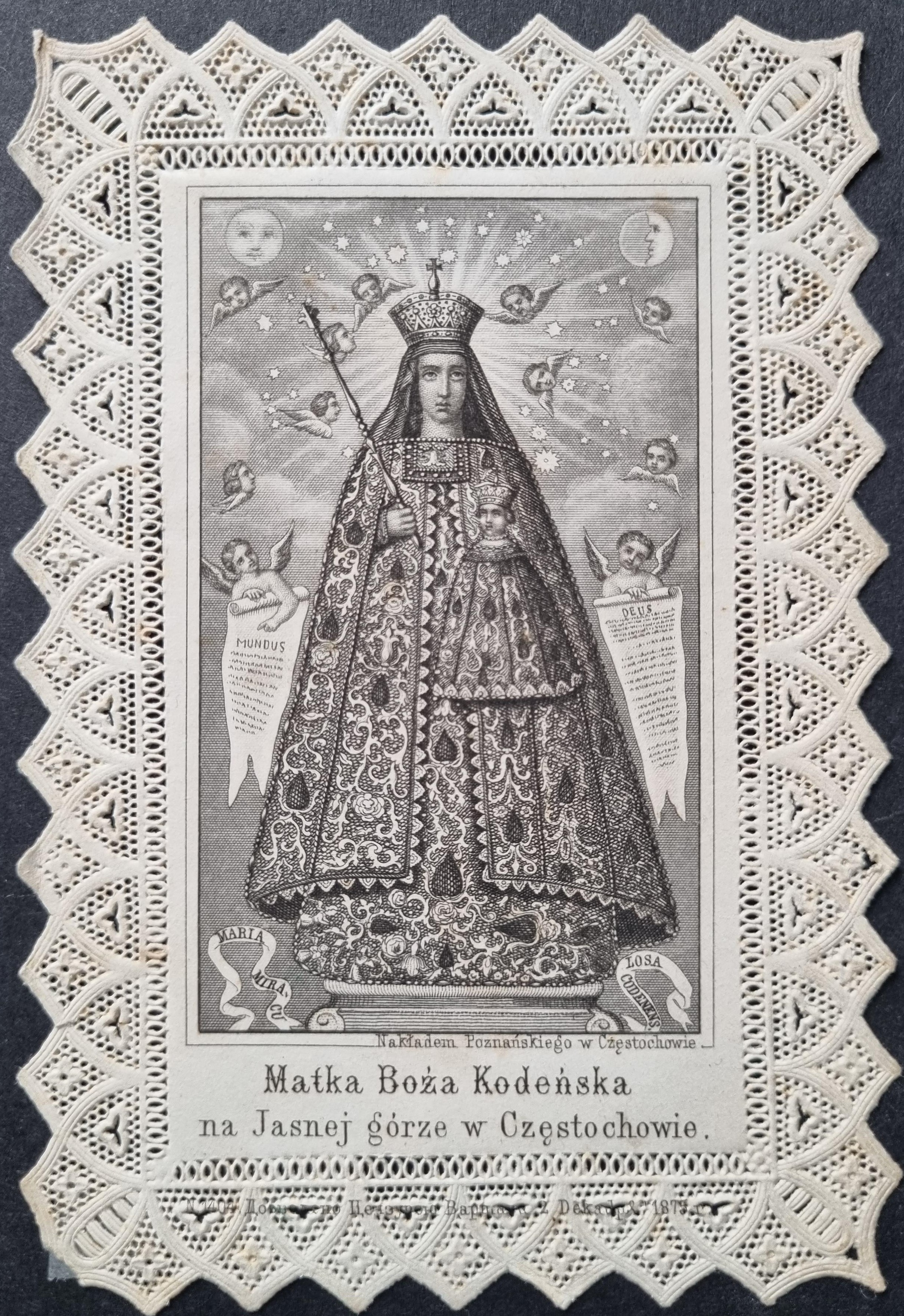 Miedzioryt Matki Boskiej Kodeńskiej, po 1875 roku, koronka, nakładem Poznańskiego w Częstochowie, źródło: zbiory własne