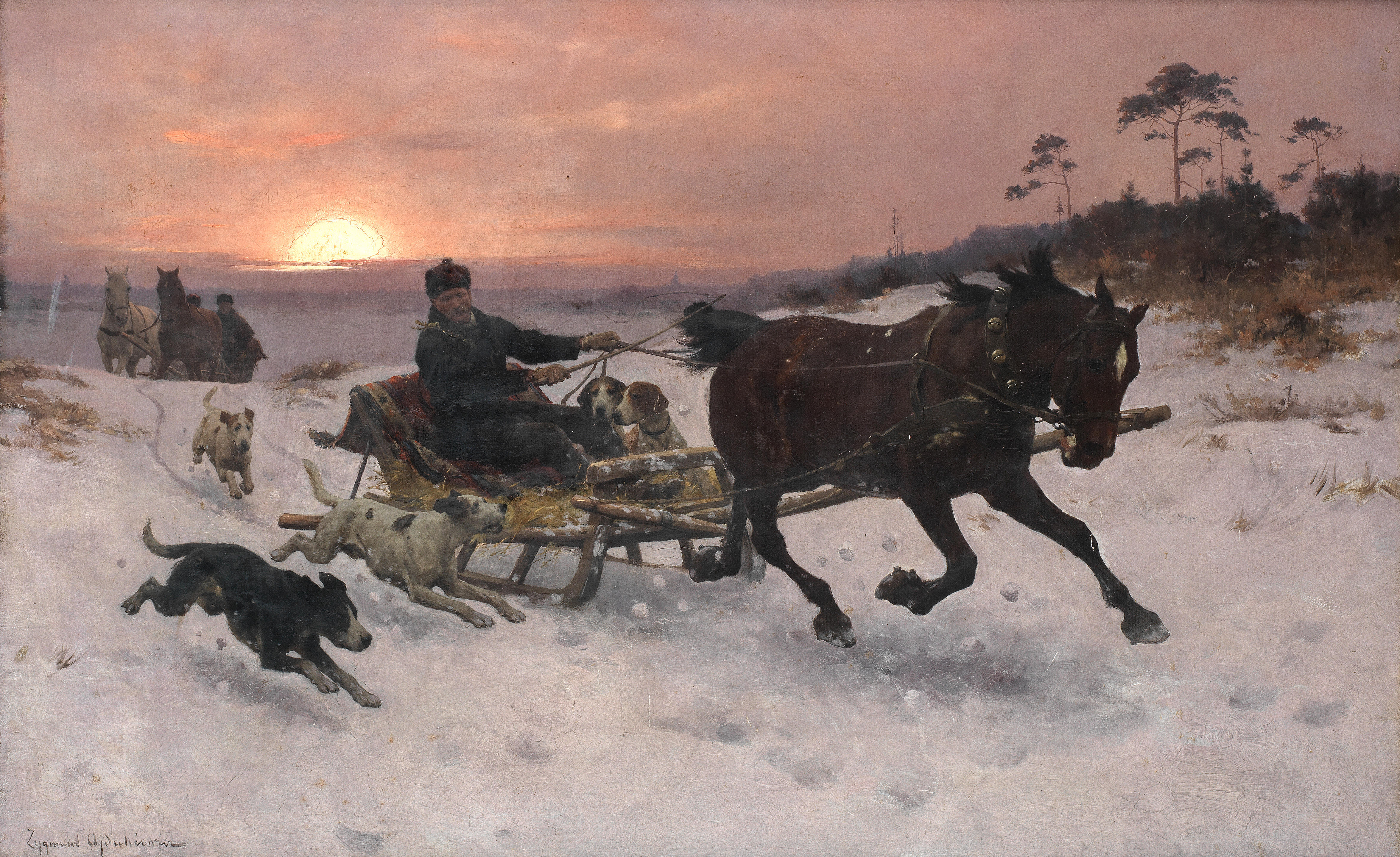 Zygmunt Ajdukiewicz (1861-1917) „Powrót z polowania",  źródło: Bonhams