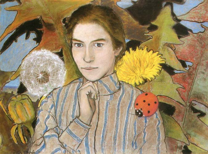 Jan Bulas (1878 - po 1919) "Dziewczyna z dmuchawcami i biedronką", 1906 rok, źródło: Agra-Art