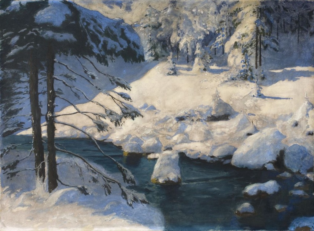 Soter Jaxa-Małachowski (1867-1952) "Potok zimą (Zima w Zakopanem)", lata 30. XX wieku, źródło: kolekcja prywatna