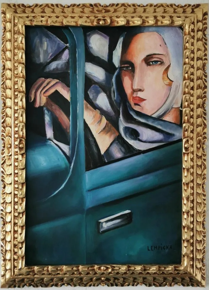 Tamara Łempicka (1898-1980) „Autoportret w zielonym Bugatti”, źródło: ATR Auctions