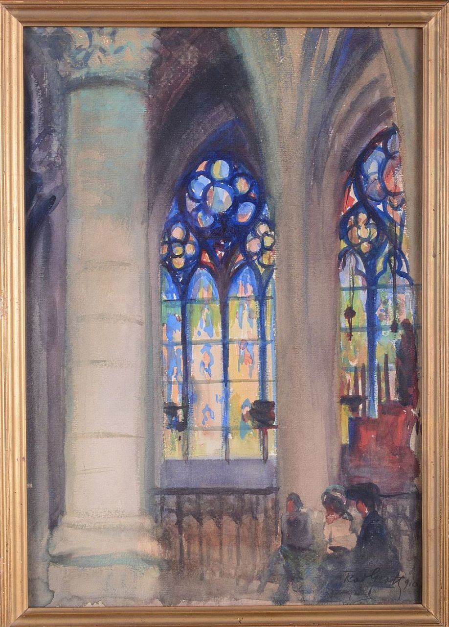 Teodor Grott (1884-1972), "Notre Dame", 1910 rok, akwarela, źródło: Krakowski Dom Aukcyjny