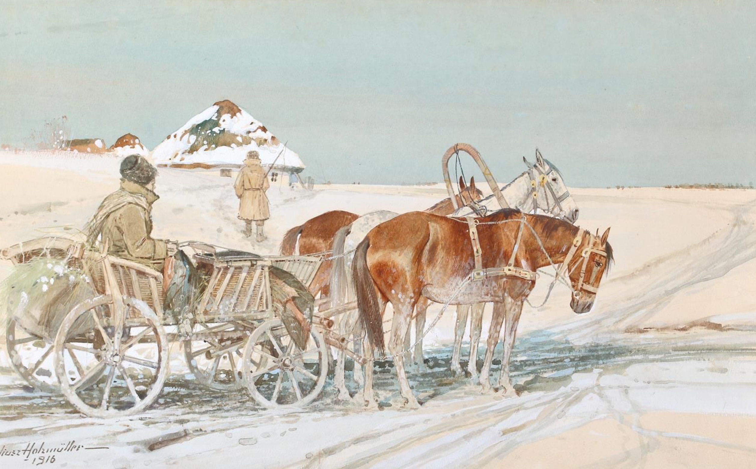 Juliusz Holzmuller (1876-1932) „Trojka w zimowym pejzażu", źródło: Kiefer
