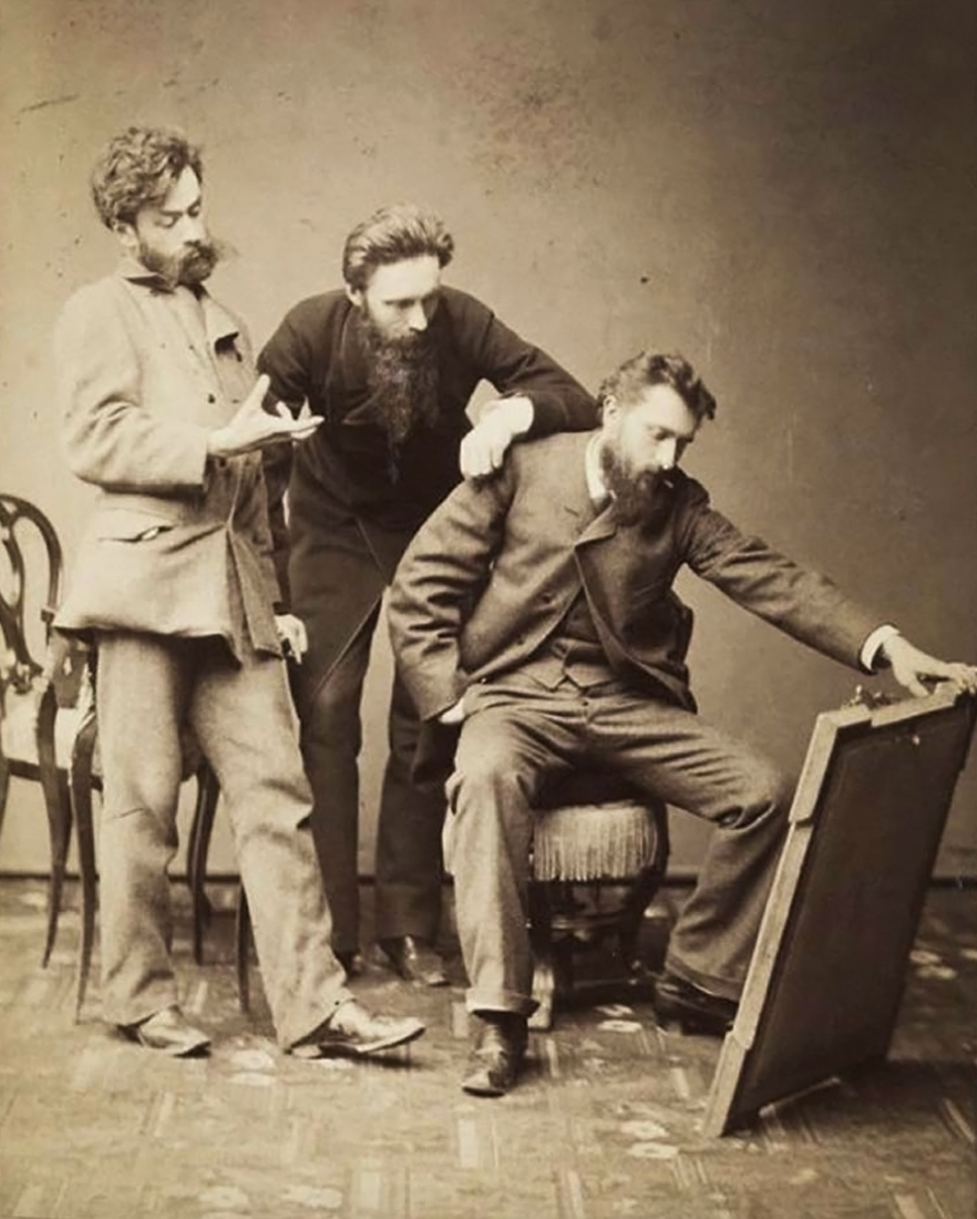 Fotografia z lat 1884-1885, od lewej: Stanisław Witkiewicz, Antoni Sygietyński, Aleksander Gierymski, źródło: Instytut Teatralny im. Zbigniewa Raszewskiego