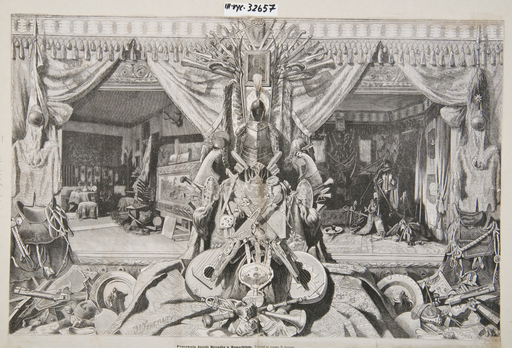 Pracownia Józefa Brandta w Monachium według rysunku Władysława Szernera, źródło: Tygodnik Ilustrowany 1876 rok