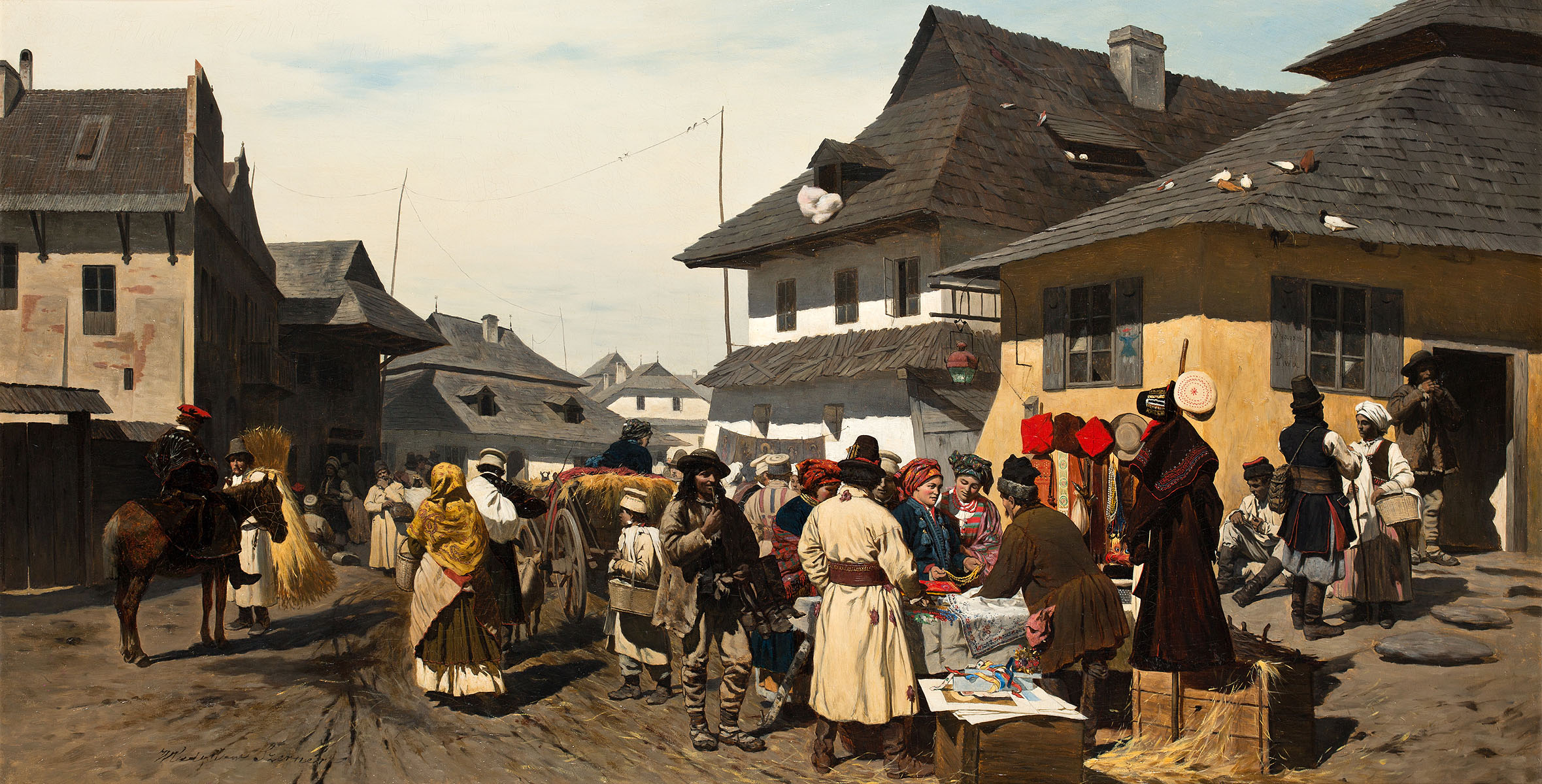 Władysław Szerner (1836-1915), "Targ w miasteczku pod Krakowem", 1908 rok, źródło: Polswiss Art