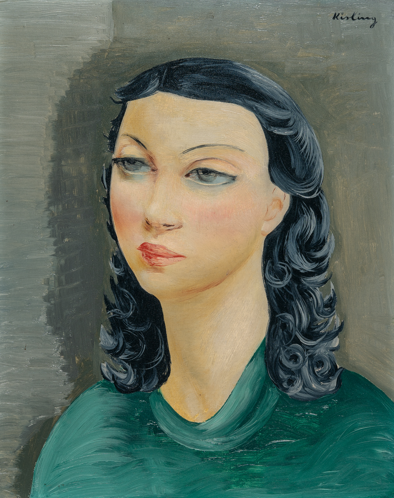 Mojżesz Kisling (1891-1953) "Młoda kobieta w zielonym sweterku", źródło: Karl & Faber