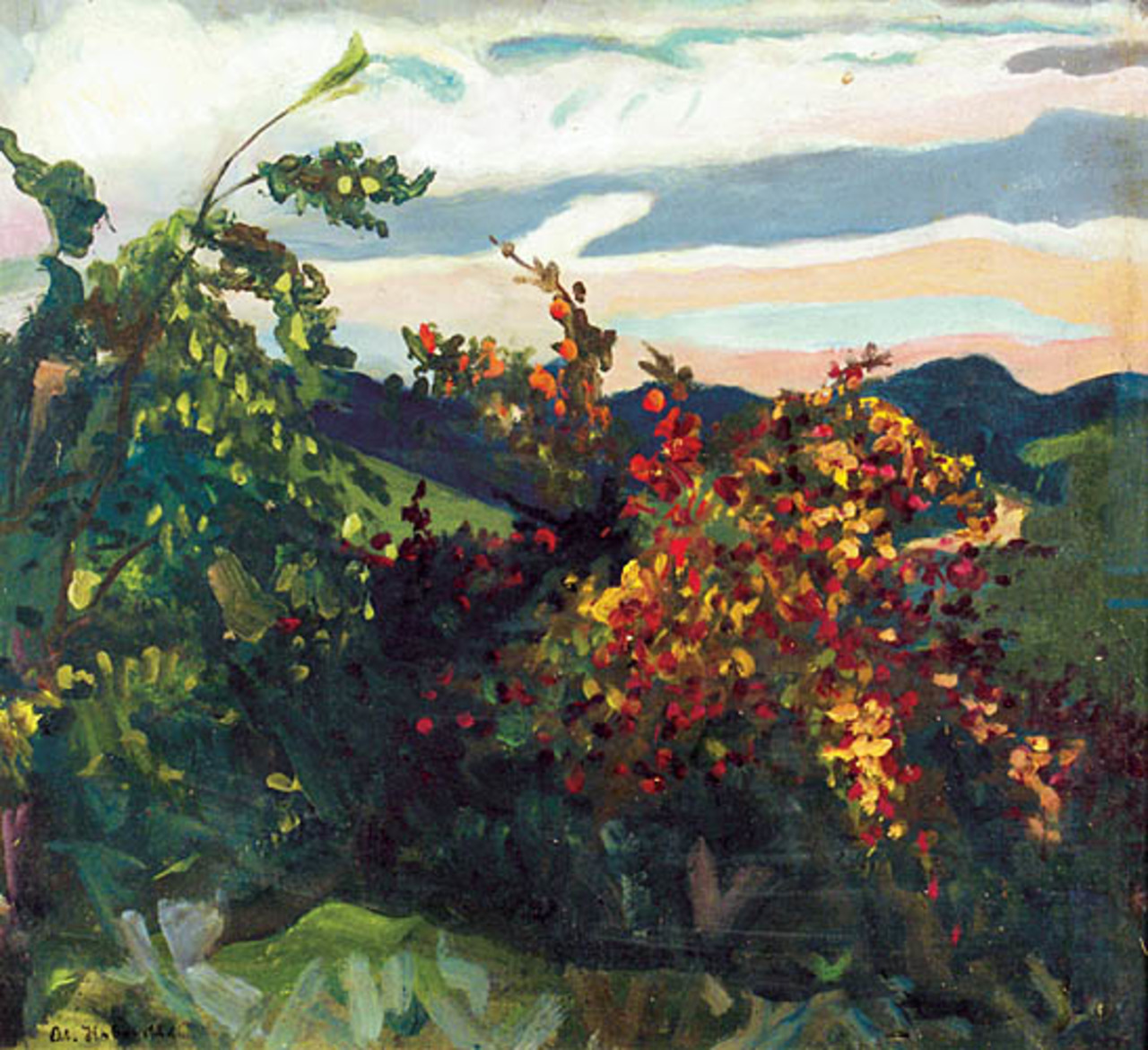 Ołeksa Nowakiwski (1872-1935), "Kwitnące krzewy", lata 30., źródło: Rempex