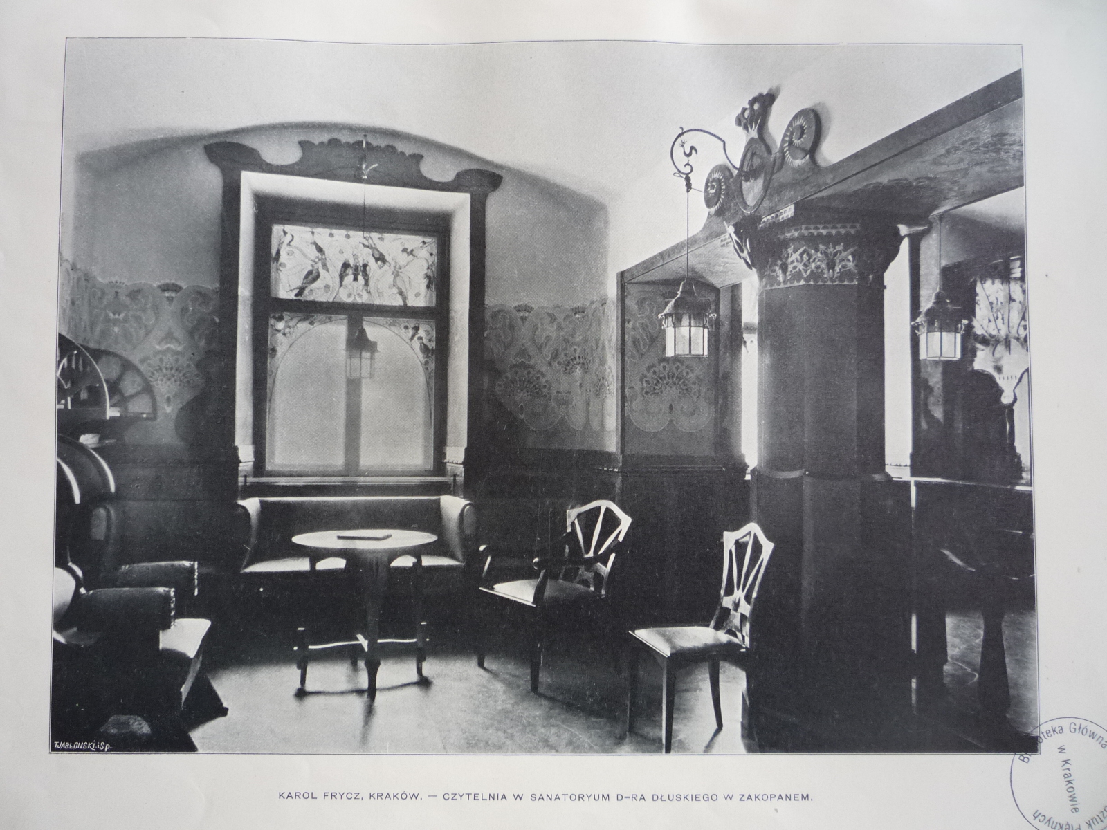 Czytelnia w sanatorium Dłuskich wg projektu Karola Frycza, fot. [w:] „Sztuka Stosowana” 1910 rok