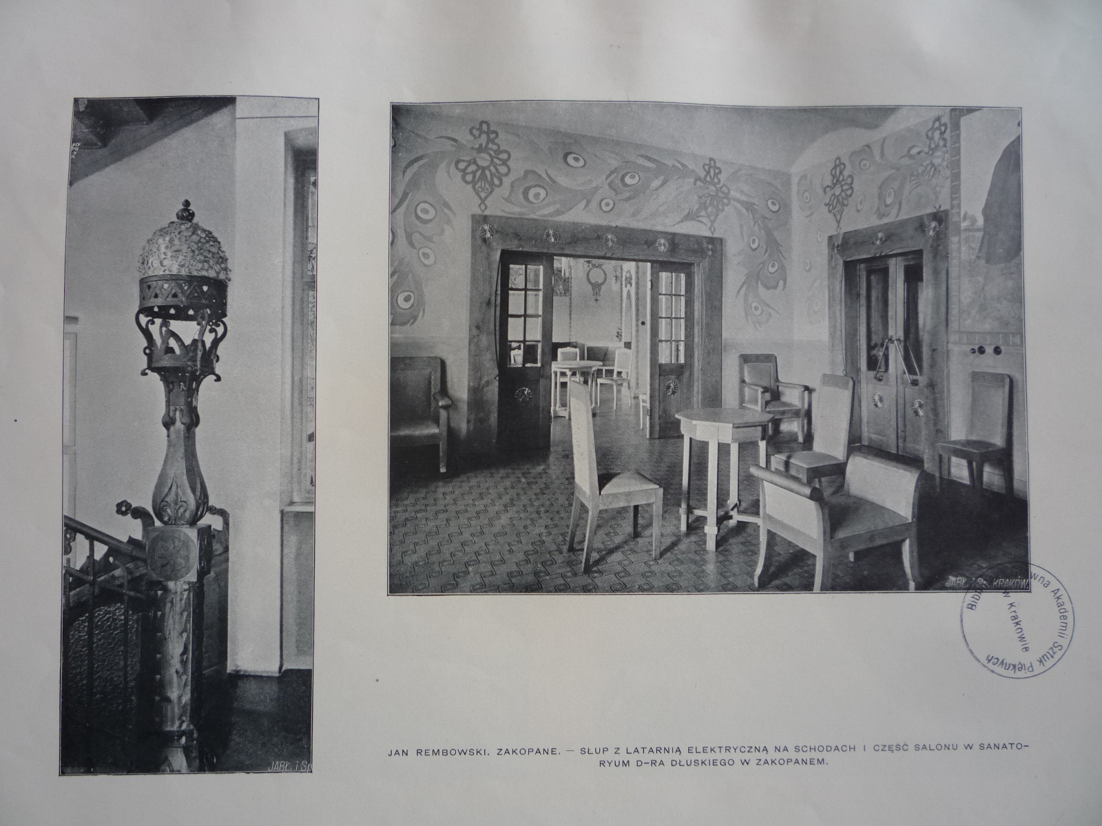 Klatka schodowa i salon w sanatorium Dłuskich wg projektu Jana Rembowskiego, fot. [w:] „Sztuka Stosowana”, 1910 rok