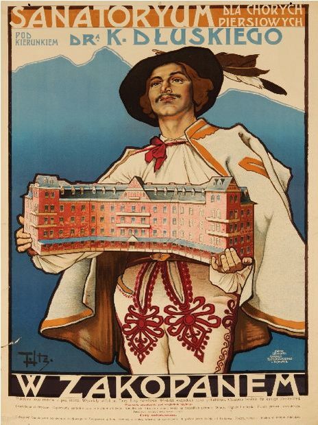 Plakat reklamujący sanatorium autorstwa Piotra Stachiewicza, ok. 1904 roku, źródło: Muzeum Narodowe w Krakowie