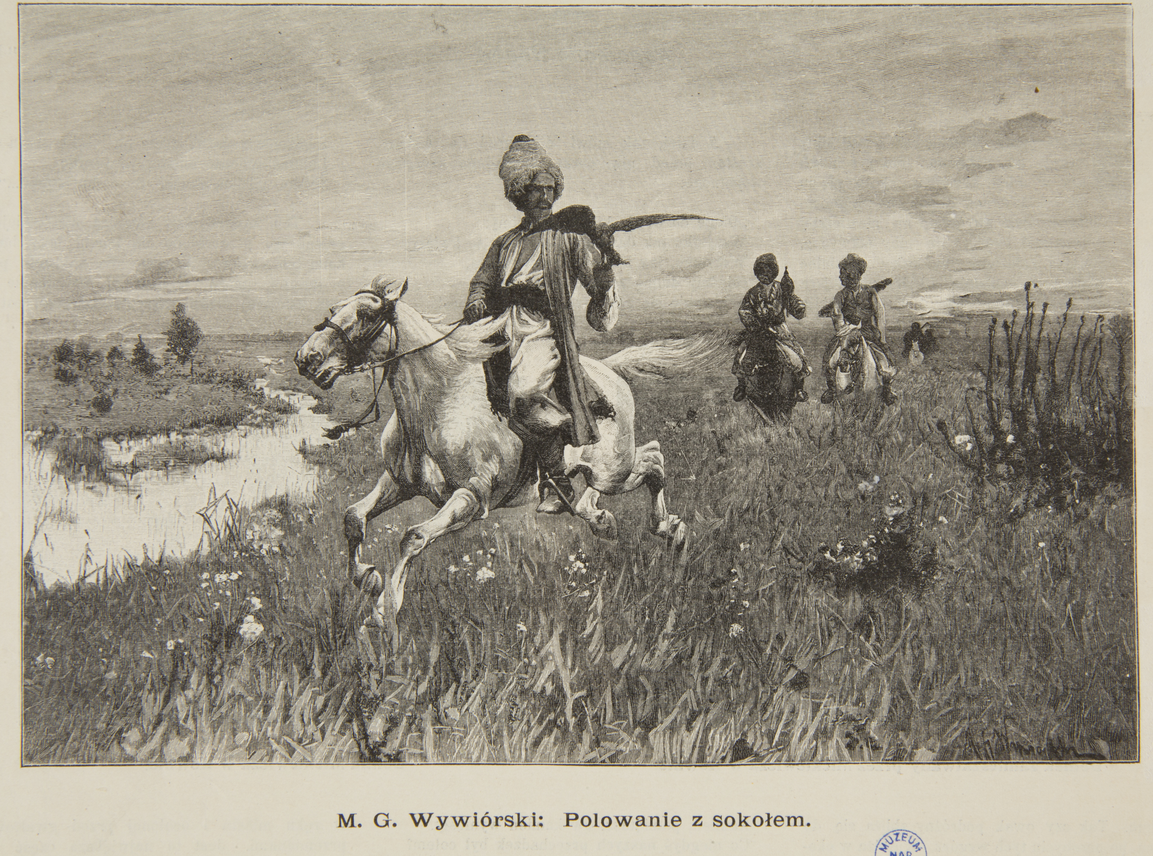 Michał G. Wywiórski (1861-1926), "Polowanie z sokołem", obraz reprodukowany w „Tygodniku Ilustrowanym” w 1898 roku