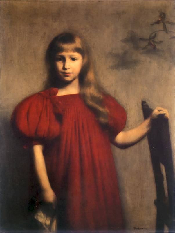 Józef Pankiewicz (1866-1940), „Portret dziewczynki w czerwonej sukni (Józefy Oderfeldówny)”, 1897 rok, źródło: Muzeum Narodowe w Kielcach