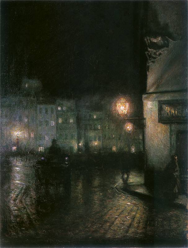 Józef Pankiewicz (1866-1940), „Rynek Starego Miasta w Warszawie nocą”, 1892 rok, źródło: Muzeum Narodowe w Poznaniu