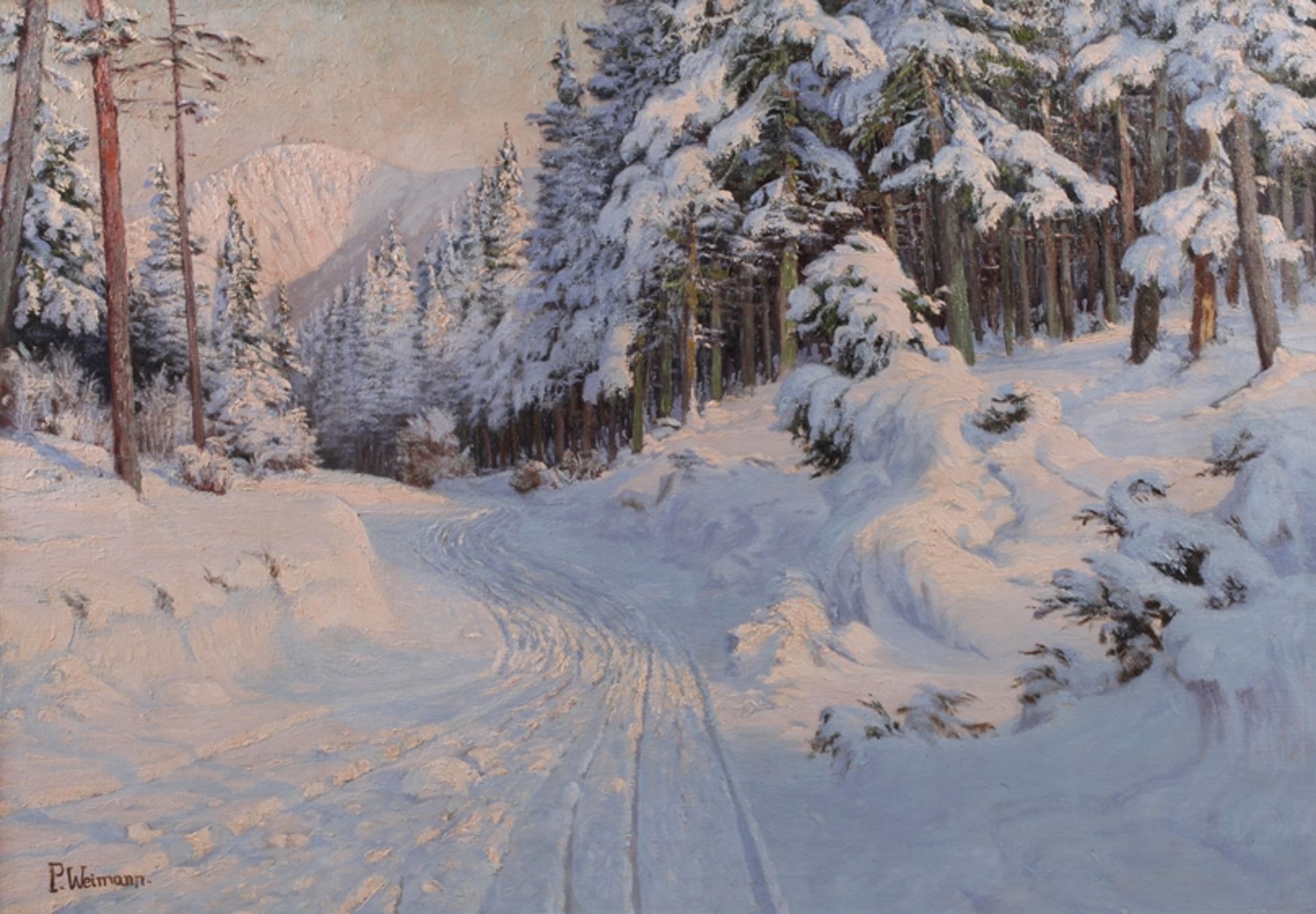 Paul Weimann (1867-1945) "Zimowy pejzaż z Karkonoszy", źródło: Auktionshaus Mehlis