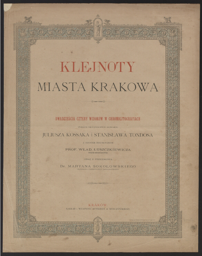 "Klejnoty miasta Krakowa", strona tytułowa albumu