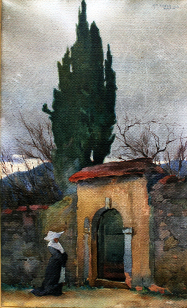 Henryk Mikolasch (1872-1931), „Przy klasztornej furcie”, 1906 rok, źródło: Rynek Sztuki
