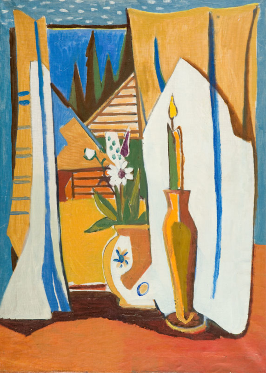 Roman Sielski (1903-1990), "Martwa natura z płonącą świecą", olej, źródło: Desa Unicum